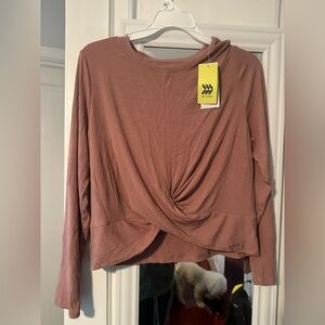 All In Motion Target Ruched Ribbed Knit Long Sleeve Shirt Mauve Top New Women L